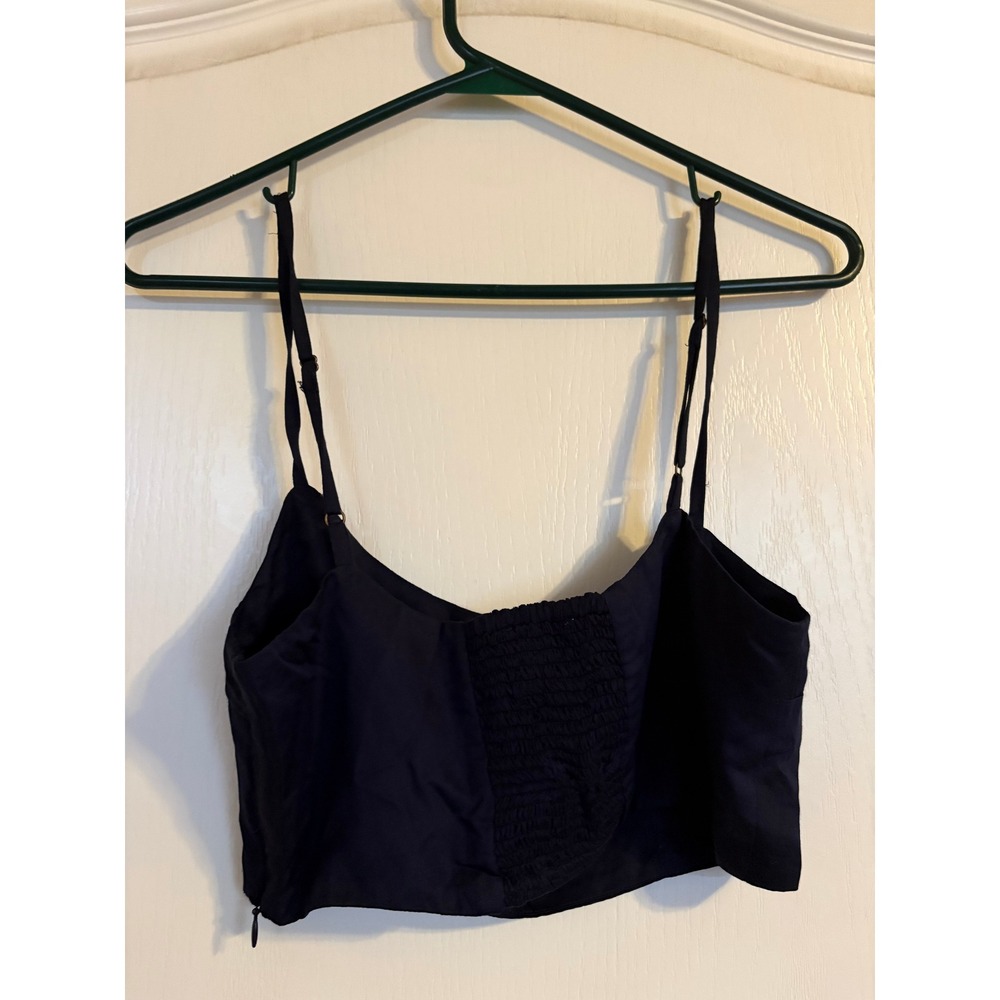 Sani‎ Black Viscose Crop Top Adjustable Straps Smocked Back Size Small